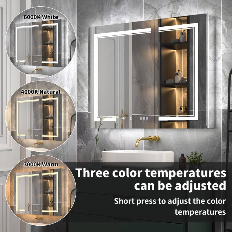 Modland Recessed Smart Mirror Cabinet 24-48x32" with Lights, Anti-Fog, Outlet & Magnifier - Adjustable Shelves