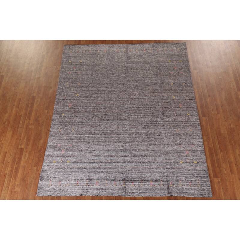 Striped Gabbeh Indian Area Rug Hand-Knotted Brown Wool Carpet - 7'10"x 9'9"
