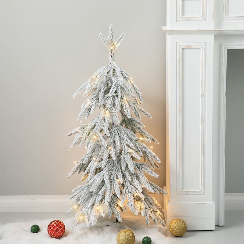 Glitzhome 2ft Pre-Lit Flocked Pine Artificial Christmas Tree With Lights and Timer