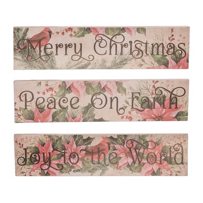 Transpac MDF Christmas Plank Sign Set of 3 Christmas Home Decorations