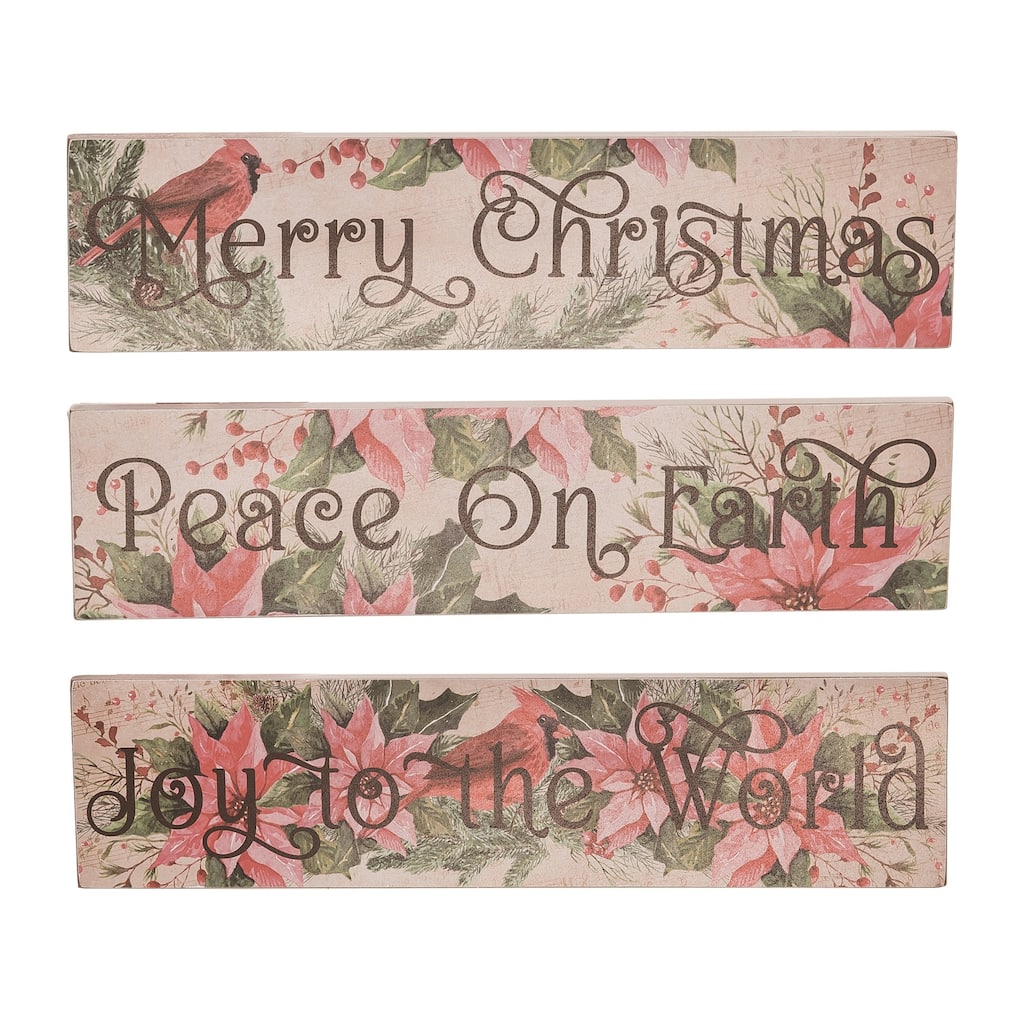 Transpac MDF Christmas Plank Sign Set of 3 Christmas Home Decorations