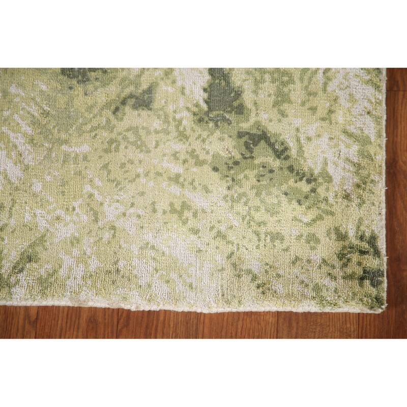 All-Over Green Abstract Modern Area Rug Hand-knotted Wool Carpet - 4'8"x 6'6"