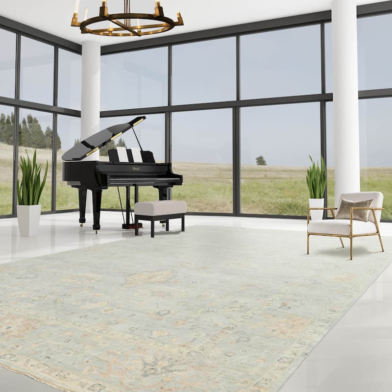 Hand Knotted Gray Turkish Oushak Wool Traditional Oriental Area Rug
