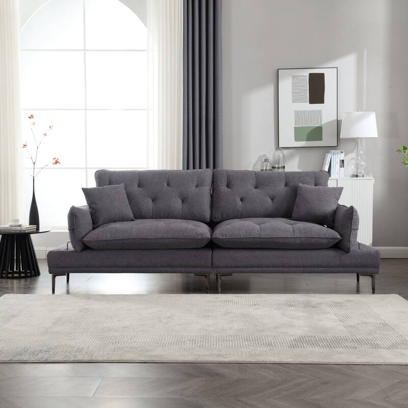 Modern upholstered loveseat couches with metal feet - N/A