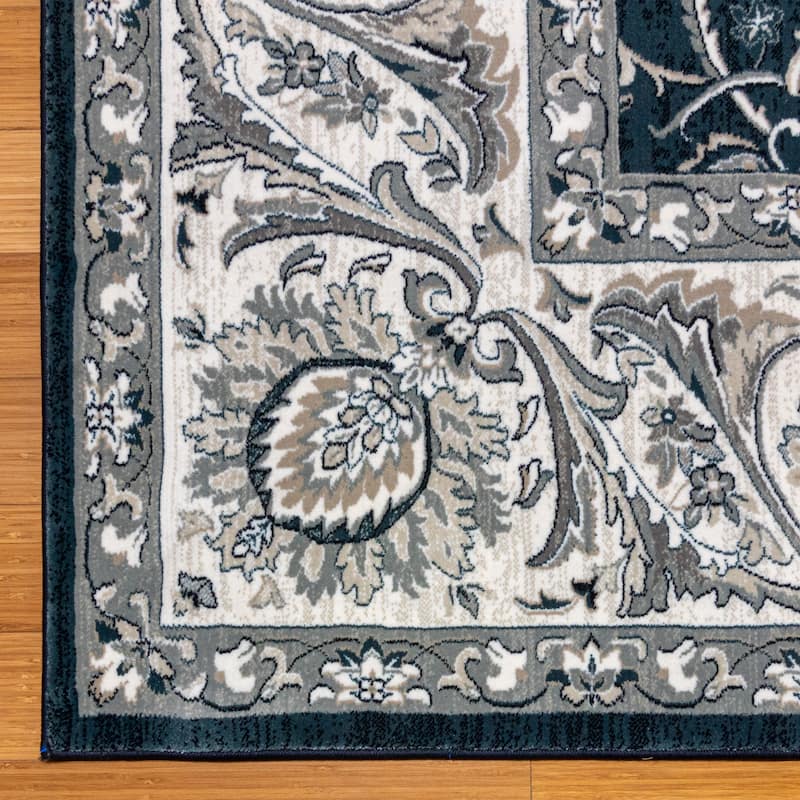 Gertmenian Majestic Croft Traditional Blue Denim Floral Border Area Rug