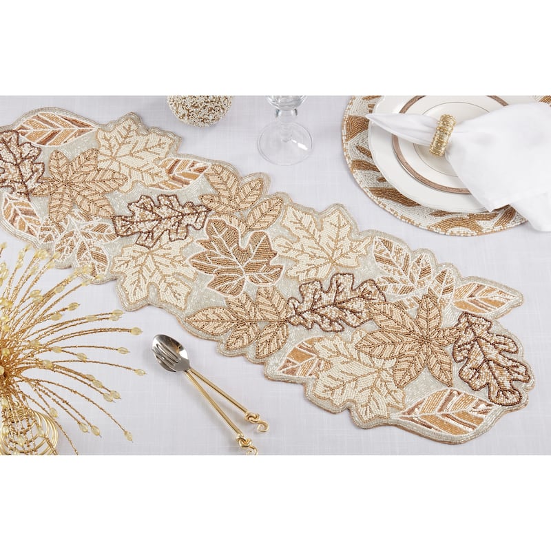 Nature's Brilliance Beaded Fall Leaves Table Runner - 12"x36"