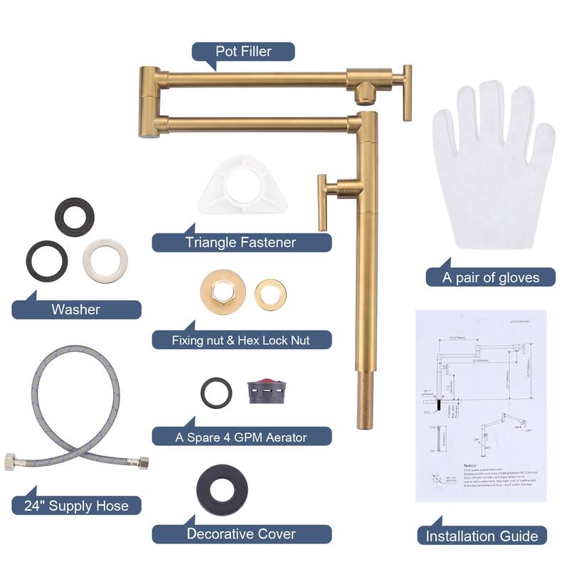 WOWOW Deck Mount Double Handle Pot Filler Faucet