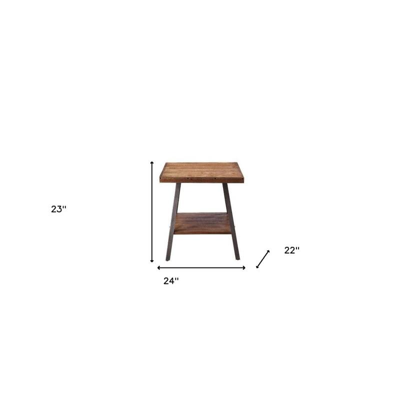 23" Black and Weathered Oak Wood End Table with Shelf Rectangular Side Table for Living Room - 24''L x 22''W x 23''H