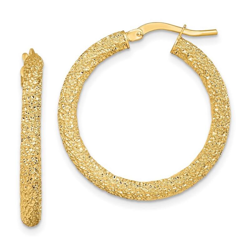 Curata 14k Yellow Gold Sparkle Cut Hoop Earrings - 27.4x26.2mm