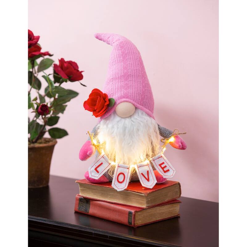 11.75" LED Fabric "Love" Gnome Table Decor