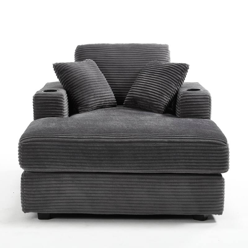 Corduroy Upholstered Chaise Lounge Sofa,Magazine bag,Detachable Cushions Deep Seat for Living Room Office