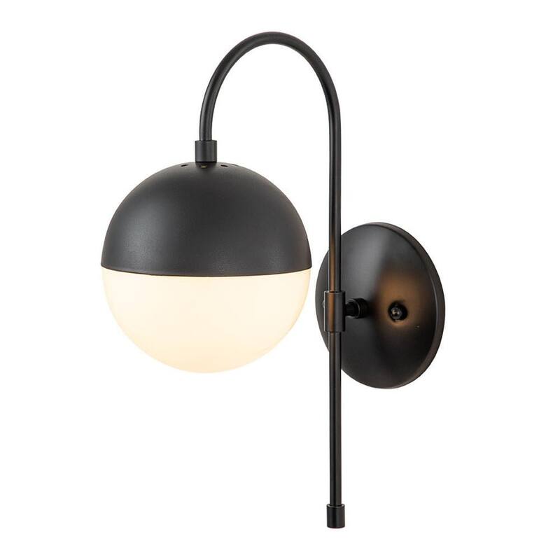 1-Light Goose Arm Frosted Glass Globe Wall Sconce - Black