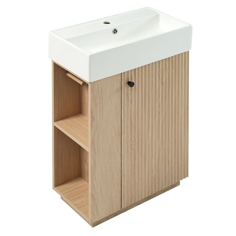 Roomfitters 21.6" Bathroom Vanity with Ceramic Sink, Freestanding Modern Right/Left Door Cabinet, Wood