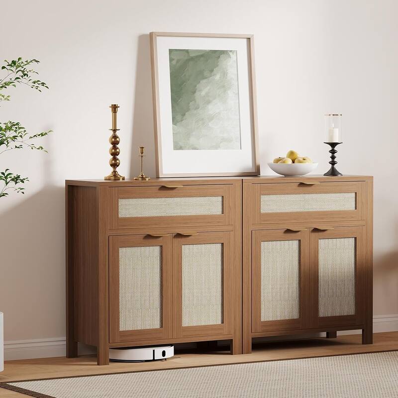 Rattan Sideboard Buffet Cabinet with Storage,Adjustable Shelves for Living Room