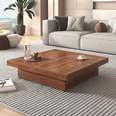 Square Marble Veneer Coffee Table Sliding Top with Storage by Harper&Bright Designs