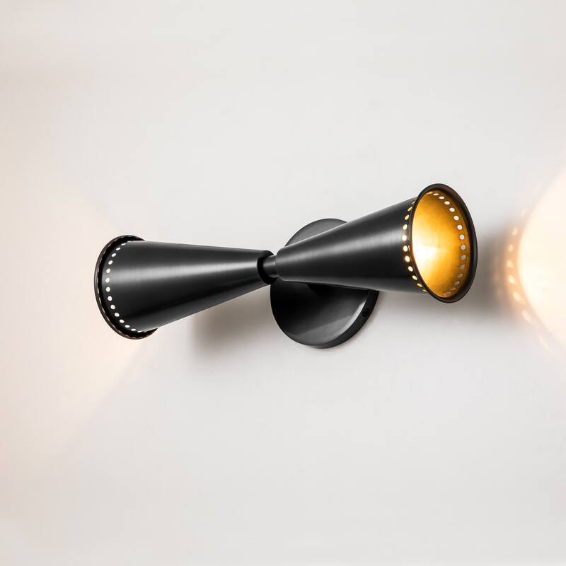 2-Light Up & Down Dual Cone Dimmable Vanity Light Horn Hourglass Pinhole Wall Sconce