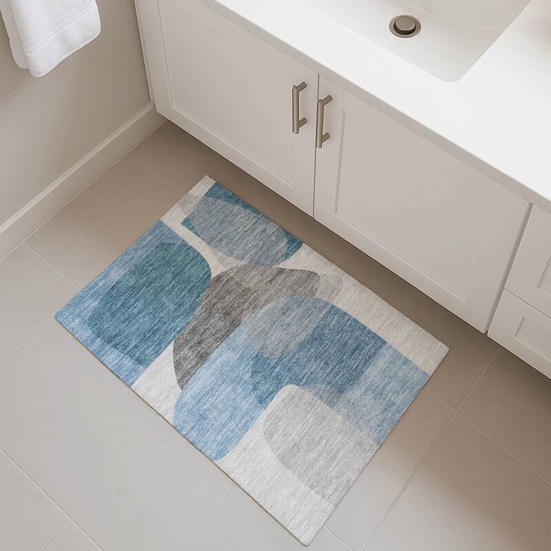 Premium Washable Super Soft Contemproary Retro Mayfield Rug - Denim - 1'8" x 2'6"