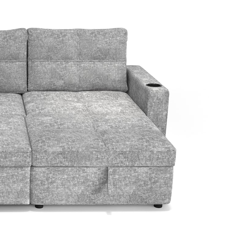 Modern Contemporary Convertible Chaise Storage Sleeper Sectional