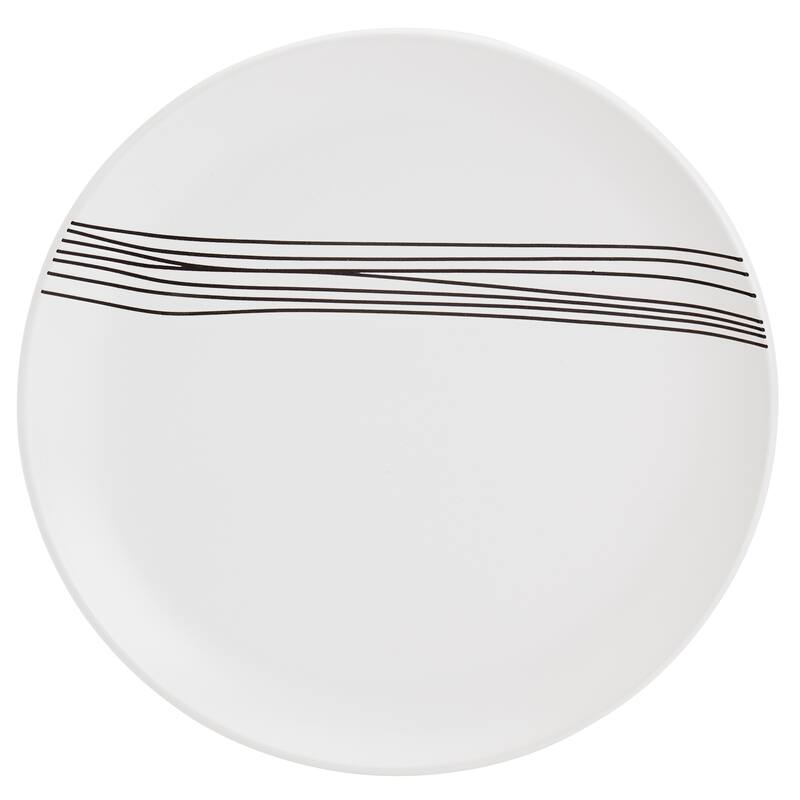 Tabletops Gallery Skye 12 Piece Stoneware Dinnerware Set in White with Black Stripes - Service for 4