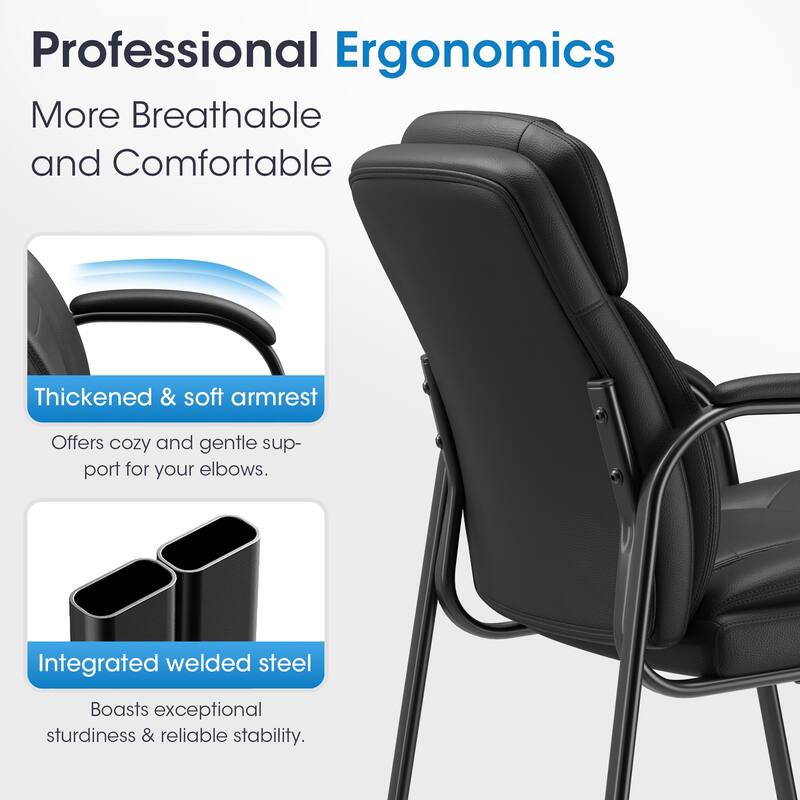 Ergonomic Visitor Chair PU Leather Armrest Steel Frame with Sponge Cushion