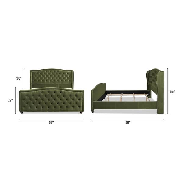 dimension image slide 6 of 10, Athens Upholstered Nailhead Tufted Wingback Panel Bed