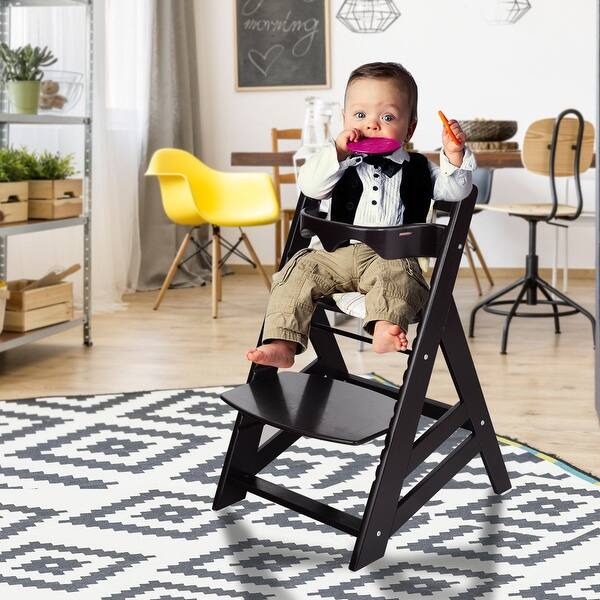 Shop Costway Baby Toddler Wooden Highchair Dining Chair Adjustable Height W Removeable Tray Dark Brown Overstock 23081677