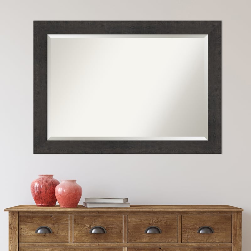 Beveled Bathroom Wall Mirror - Rustic Plank Espresso Frame