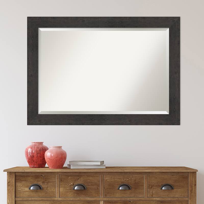 Beveled Wall Mirror - Rustic Plank Espresso Frame
