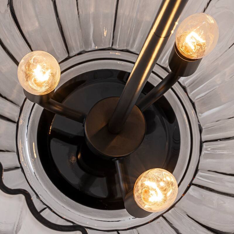 Modern Candle Style Round Reeded Taper Glass Shade Pendant 11in