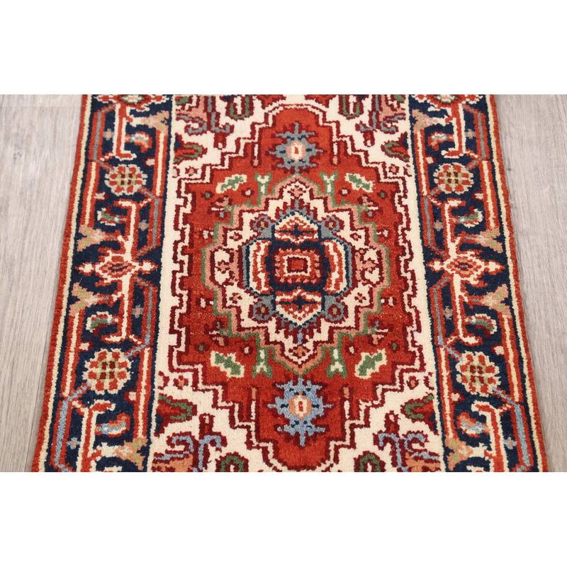 Rust Geometric Heriz Oriental Wool Area Rug Handmade Home Decor Carpet - 2'0" x 3'0"