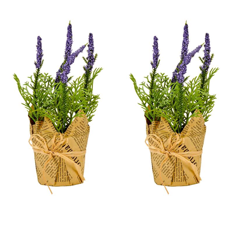 8" Artificial Lavender in 2.5" Pot w/ Newspaper, Set of 2 - Purple - 8