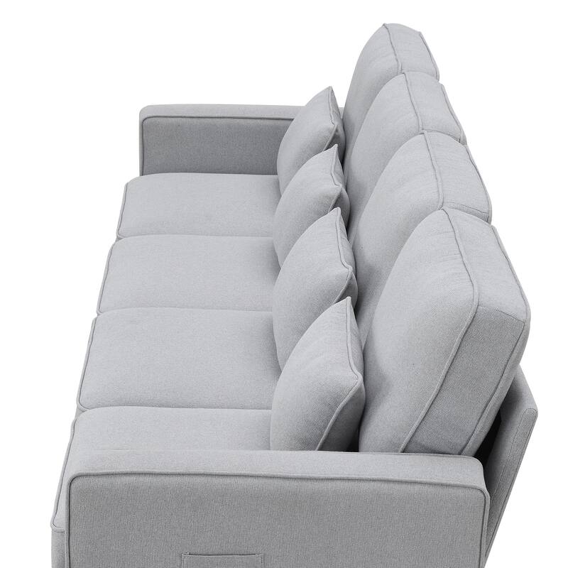 Modern 104" 4-Seater Linen Sofa with Storage Pockets and Pillows for Living Room