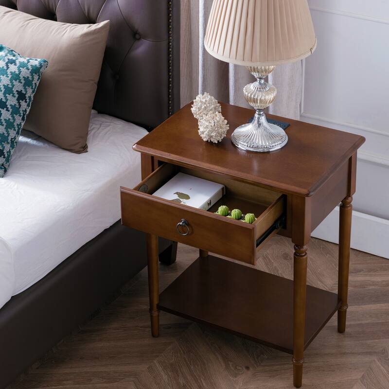 Coastal Charging Nightstand Side Table One Drawer