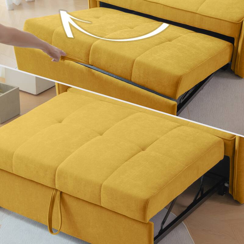 Yellow Fabric Pull-out Sofa Bed with Adjustable Armrests