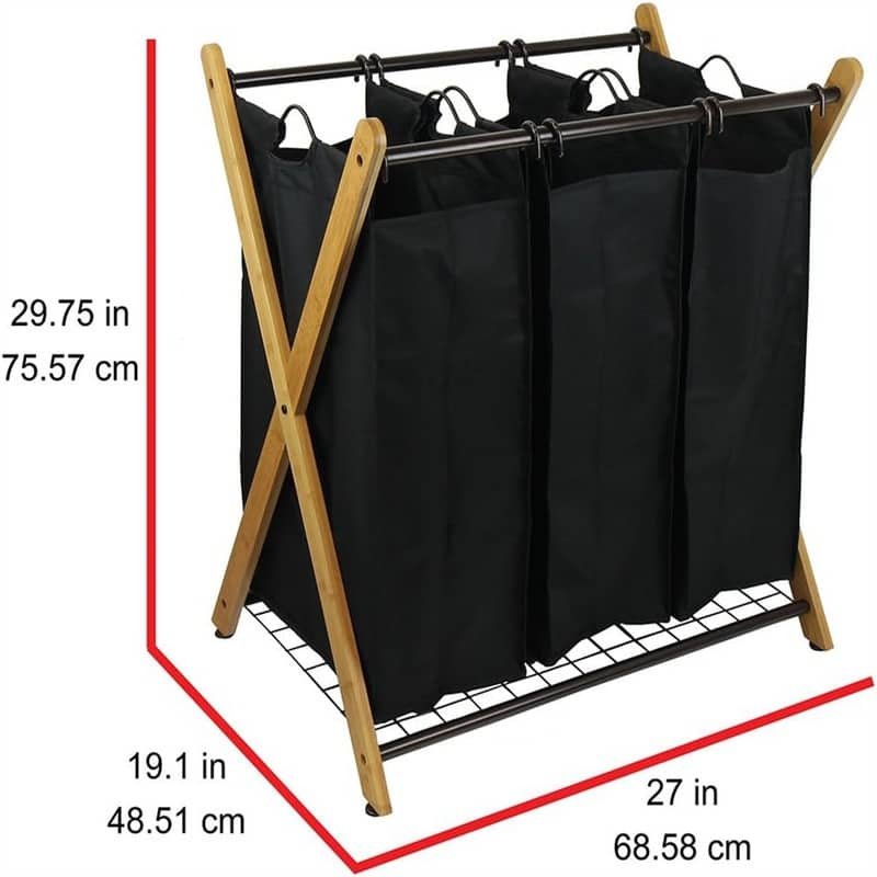 3 Bag Laundry Sorter Black - 27"L x 19.1"W x 29.75"H