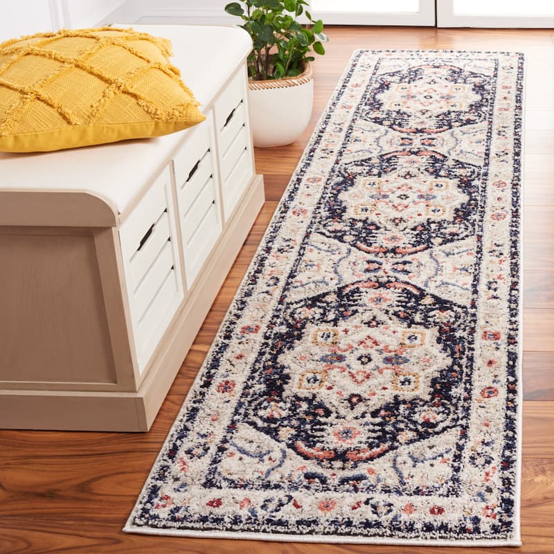 SAFAVIEH Luna Jerrie Oriental Medallion Rug - 2'2" x 9' Runner - Beige/Navy