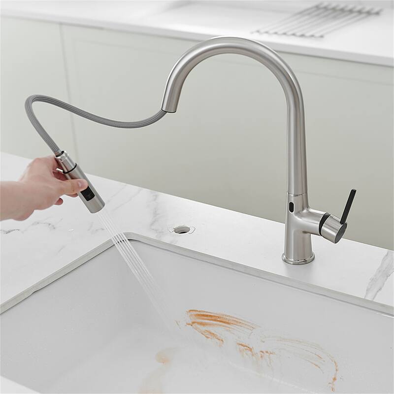 Touchless Kitchen Faucet With Pull Down Sprayer Single Handle Kitchen Sink Faucet One Hole Laundry Vanity Smart Hand-Free Taps