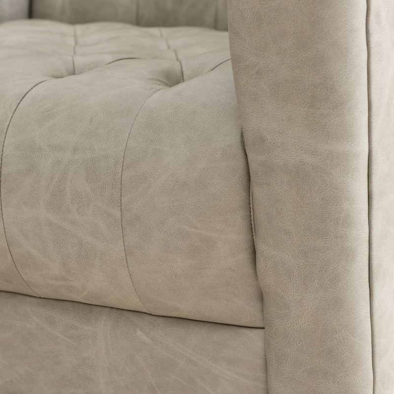 KINWELL 100% Genuine Leather Square Swivel Barrel Accent Chair