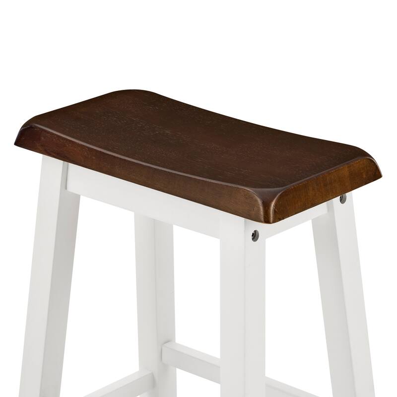 Roomfitters 3-Piece Dining Table Set with Bar Stools, Modern Pub Table for Kitchen, Dining or Breakfast Nook, White & Brown