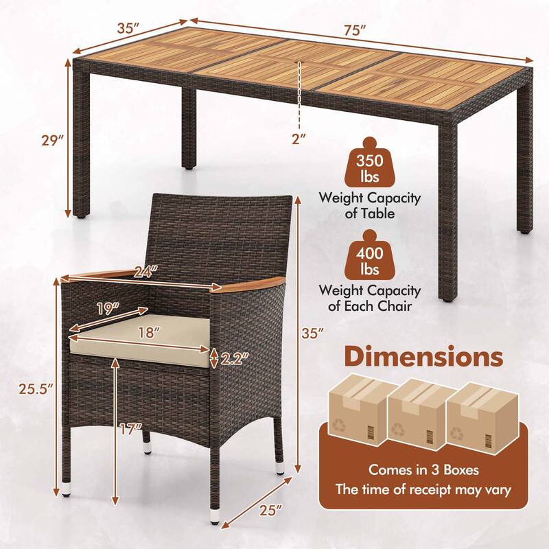 Costway 9PCS Outdoor Dining Set with Acacia Wood Table Top Patio