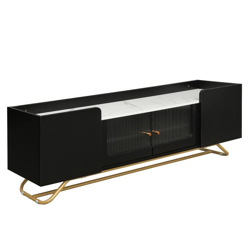 TV Console Table with Gold Frame Base