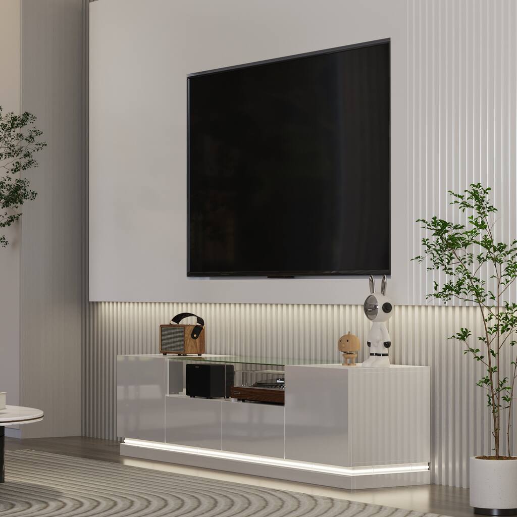 LED TV Stand for 75 inch TV High Gloss Center Media Console Table