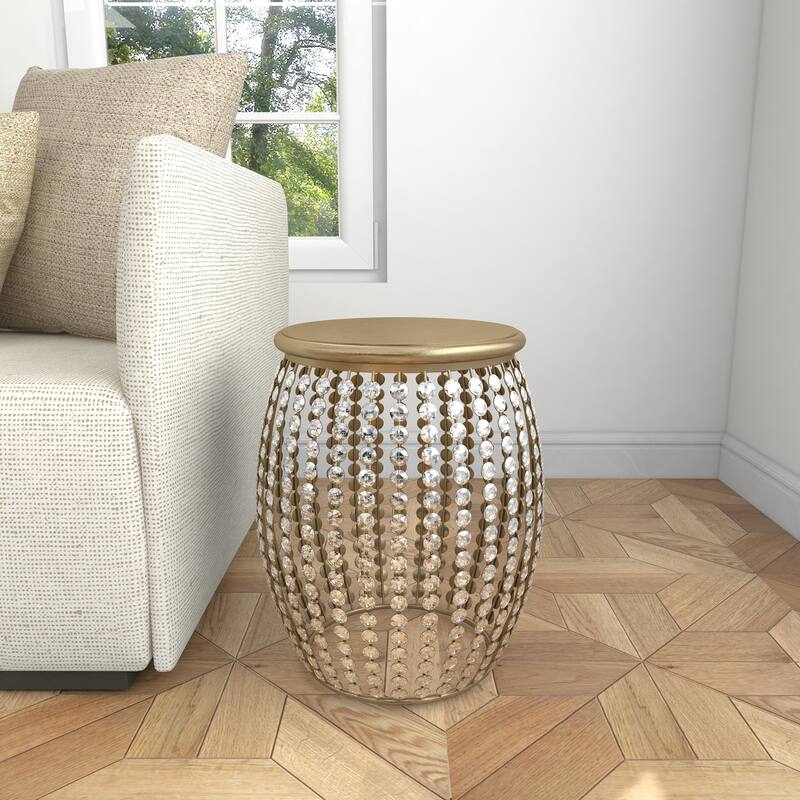 Metal Open Frame Accent Table with Crystal Embellishments - Gold or Black