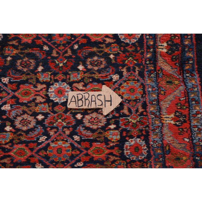 Hand Knotted Oriental 100% Wool Carpet Traditional Floral Navy Blue & Blues Mahal Runner Rug - 18' 9'' X 3' 1''