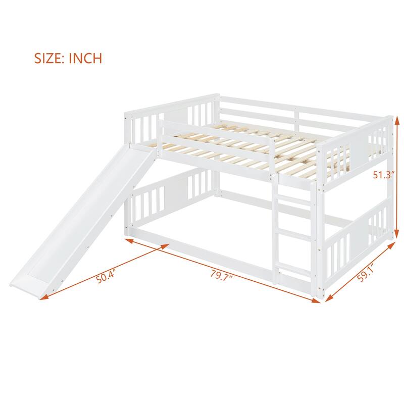 Full Over Full Bunk Bed with Ladder and Slide, White, Space-Saving Design