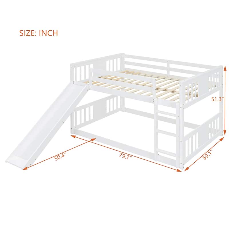 Roomfitters Full Over Full Bunk Bed with Slide and Ladder, Modern Space-Saving Twin Sleep Frame, White