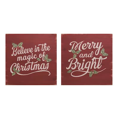 Transpac Wood Rustic Christmas Wall Decor Set of 2 Christmas Home Decorations