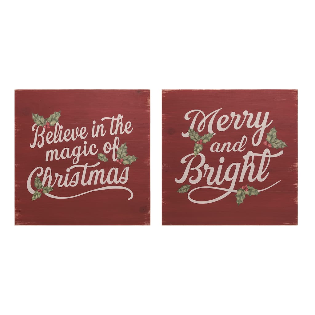 Transpac Wood Rustic Christmas Wall Decor Set of 2 Christmas Home Decorations