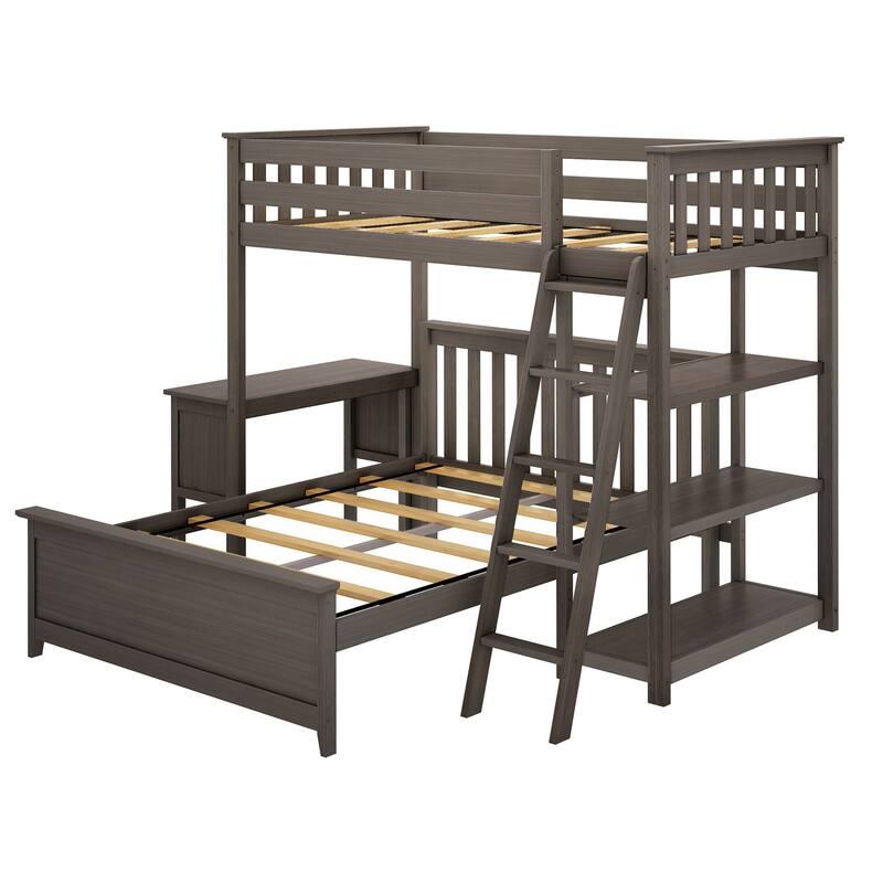 Max and Lily L Shaped Twin over Full Bunk Bed with Bookcase and Desk