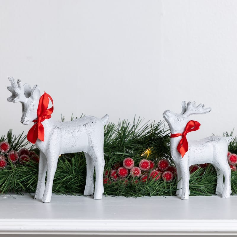 Transpac Metal 6.69 in. Off-White Christmas Big and Little Reindeer Set of 2